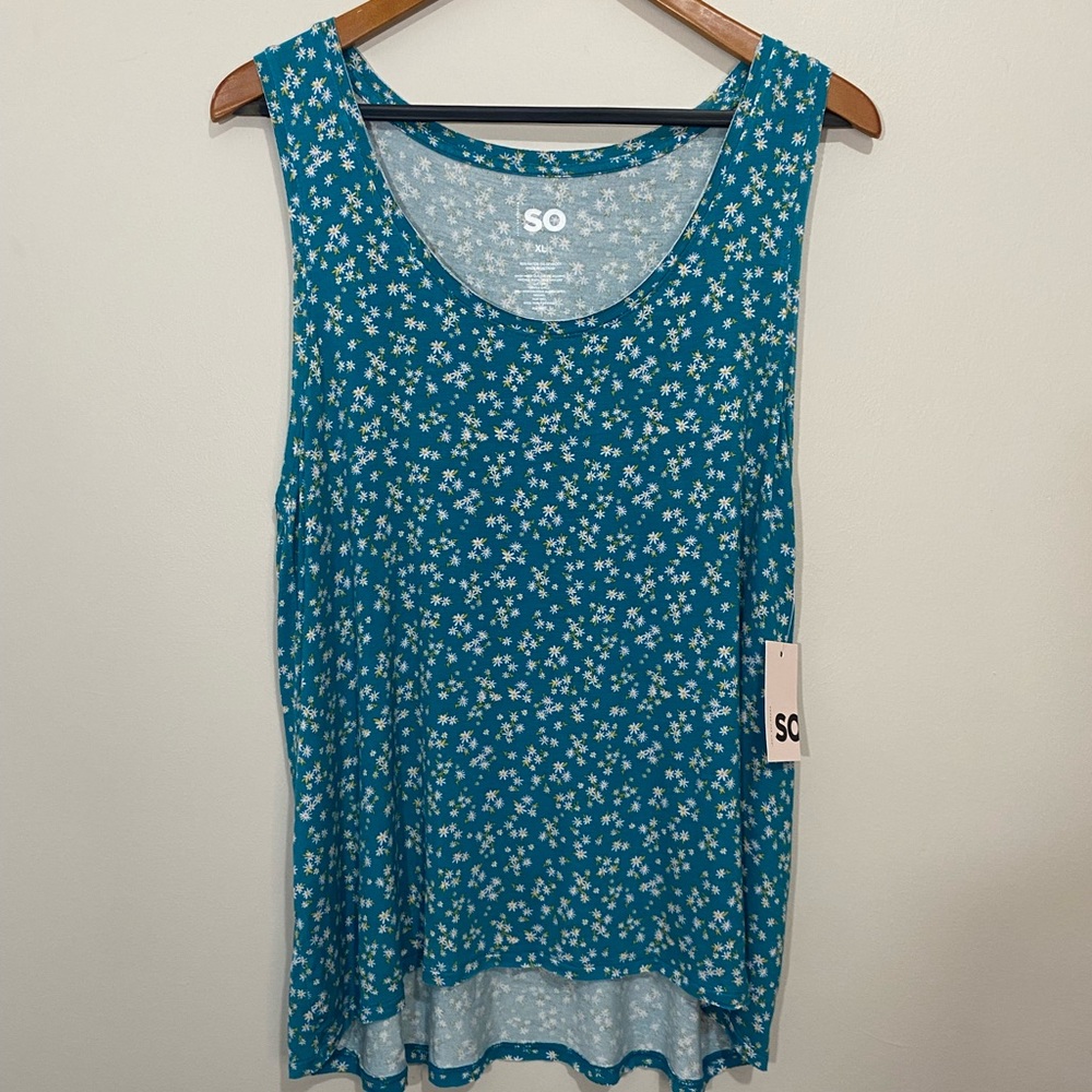 *NWT* Juniors' SO® Relaxed Scoopneck Tank Top Teal Ditsy Floral Size XL - Picture 6 of 6
